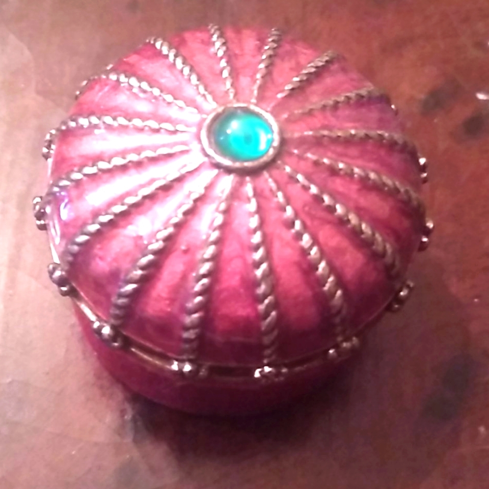 Burgundy metal trinket box